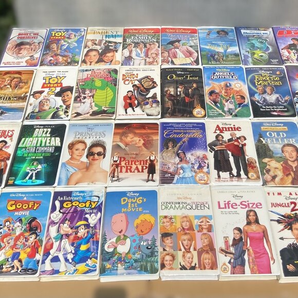 HUGE Lot 32 Disney & Family VHS Tapes Classics Toy Story, Cinderella, Goofy - Picture 1 of 9